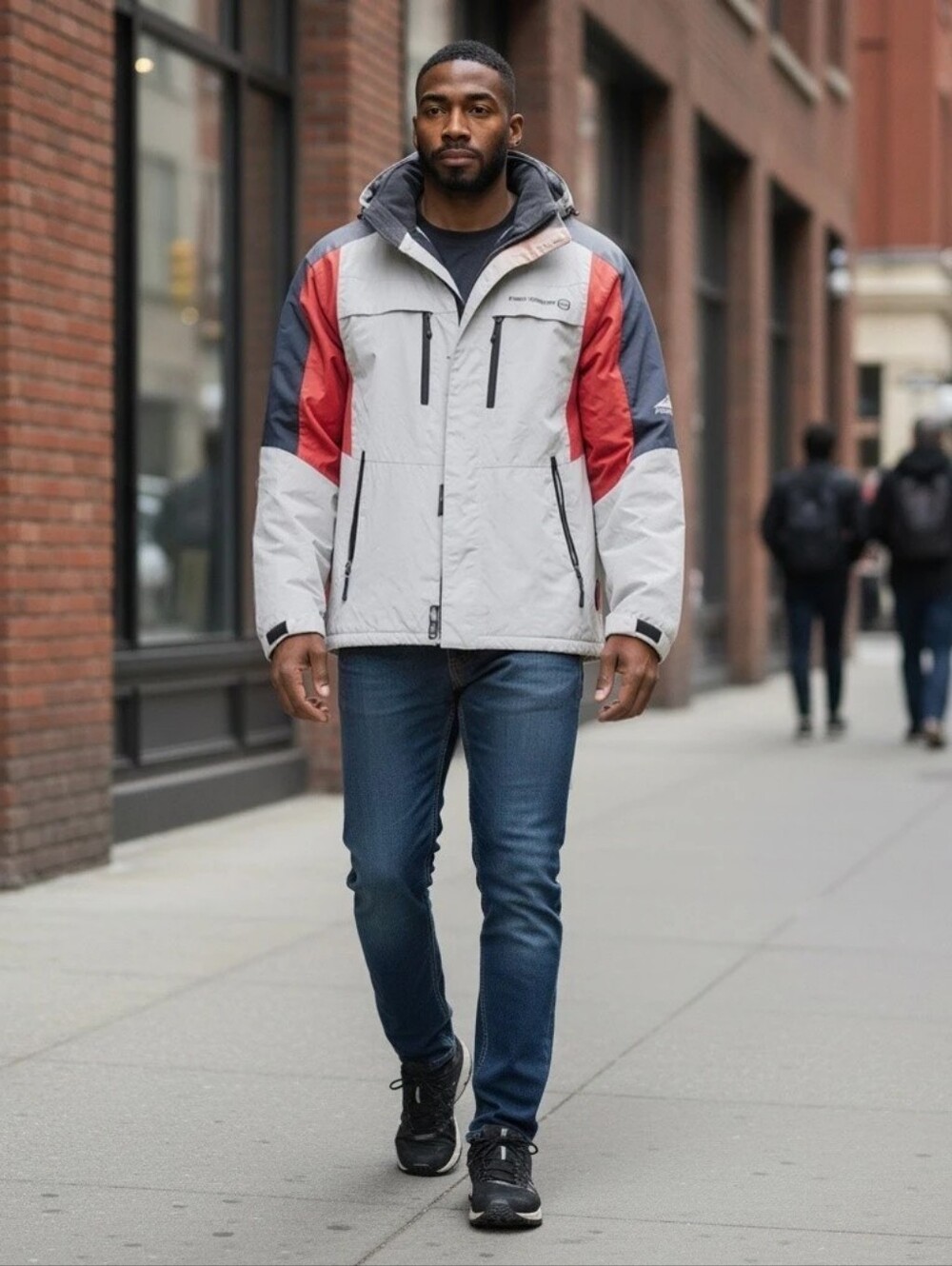 Mens Large Free Country Winter Parka With Hood Warm Lining Double Zipper Closing